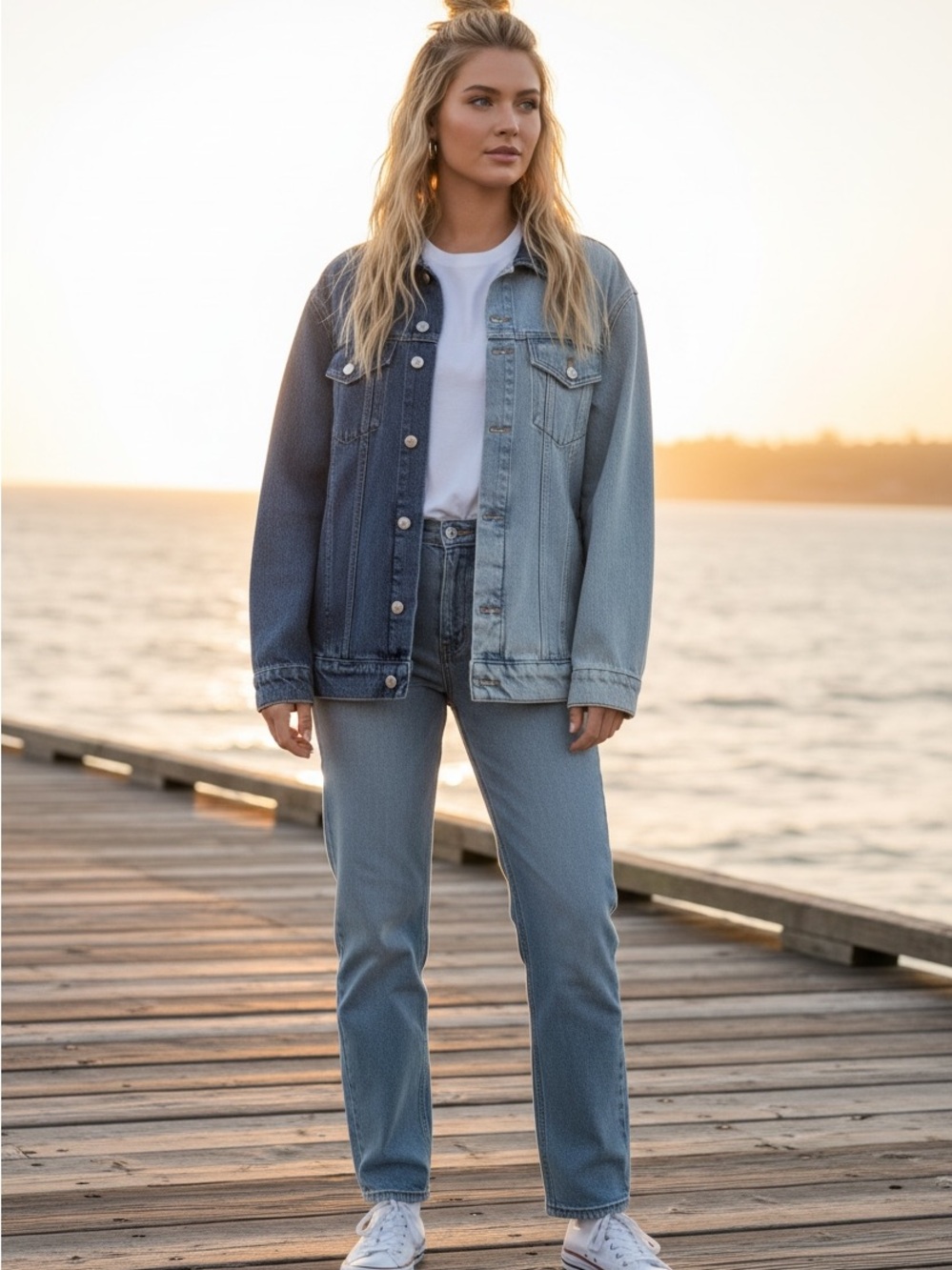 Anthropologie Two-Tone Light Blue Denim Jacket